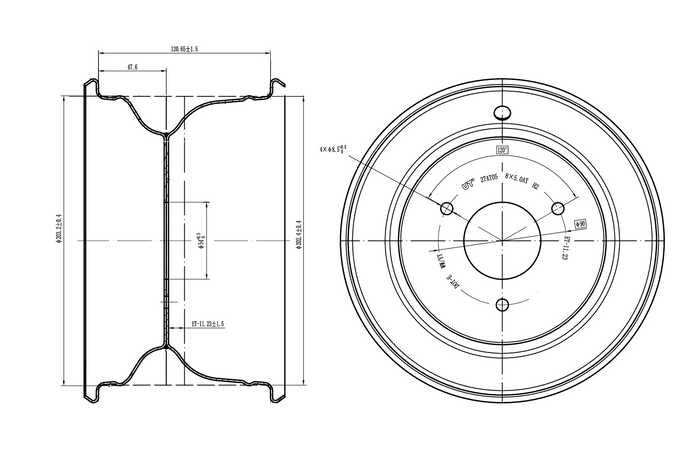 UNITRAILER stalen velg zwart 5ATx8"H2 3x90 ET:-11.23