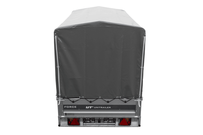 Autotrailer 264x125 UNITRAILER FORCE 264 KIPP met H-1100 frame en grijze afdekking