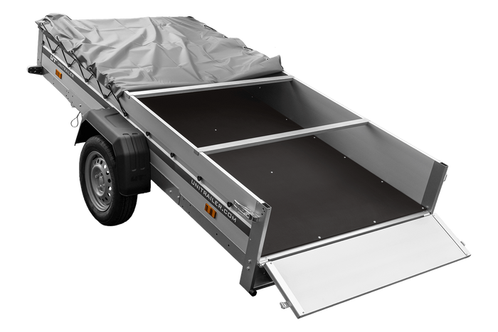 Autoaanhanger met aluminium zijwanden 264x125 Unitrailer Garden 264 KIPP ALU met H-0 frame en grijze afdekking