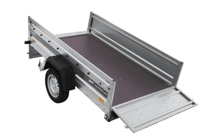 Autotransporter 230x125 UNITRAILER FORCE 230 KIPP met BIS-zijwanden, H-800 frame en grijze afdekking