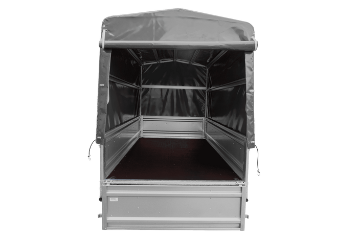 Autotrailer 264x125 UNITRAILER FORCE 264 KIPP met H-1100 frame en grijze afdekking