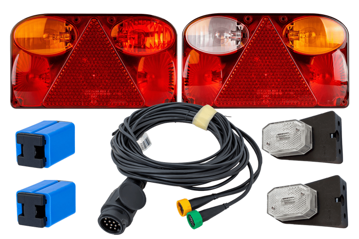 Verlichtingsset: FRISTOM FT-088 achterlichten + ASPÖCK FLEXIPOINT I zijmarkeringslichten + MANTES 5,2m 13PIN kabelboom