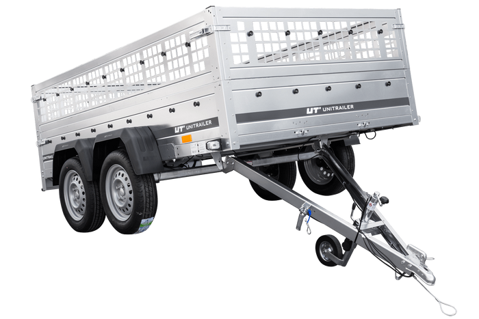 Lichte aanhanger 264x150 UNITRAILER GARDEN 265/2 KIPP met gaaswanden, H-0 frame en grijze afdekking