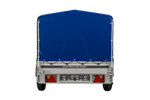 Enkelassige aanhanger met aluminium zijwanden 230x125 Unitrailer Garden 230 KIPP ALU met H-800 frame en blauwe afdekking