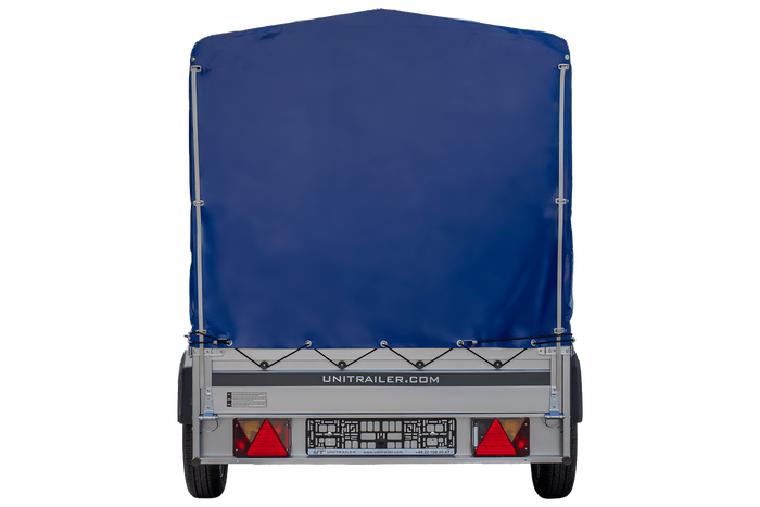 Autoaanhanger met aluminium zijwanden 264x125 Unitrailer Garden 264 KIPP ALU met H-1100 frame en blauwe afdekking