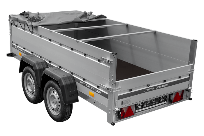 Tweeassige aanhanger met aluminium zijwanden 264x125 Unitrailer Garden 264/2 KIPP ALU met BIS-zijwanden, H-0 frame en grijze afdekking