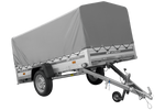 Enkelassige aanhanger met aluminium zijwanden 264x125 Unitrailer Garden 264 KIPP ALU met H-800 frame en grijze afdekking