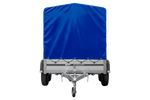 Tweeassige aanhanger met aluminium zijwanden 264x125 Unitrailer Garden 264/2 KIPP ALU met frame H-1100 en blauwe afdekking