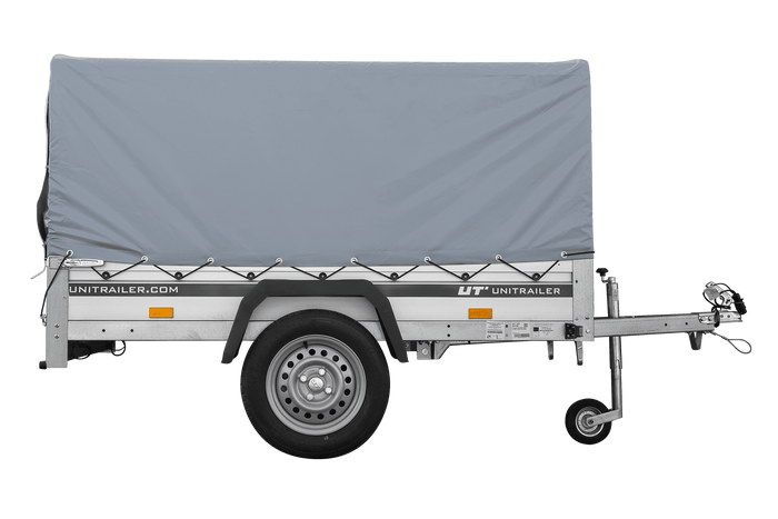 Enkelassige aanhanger met aluminium zijwanden 200x125 Unitrailer Garden 201 KIPP ALU met H-800 frame en grijze afdekking