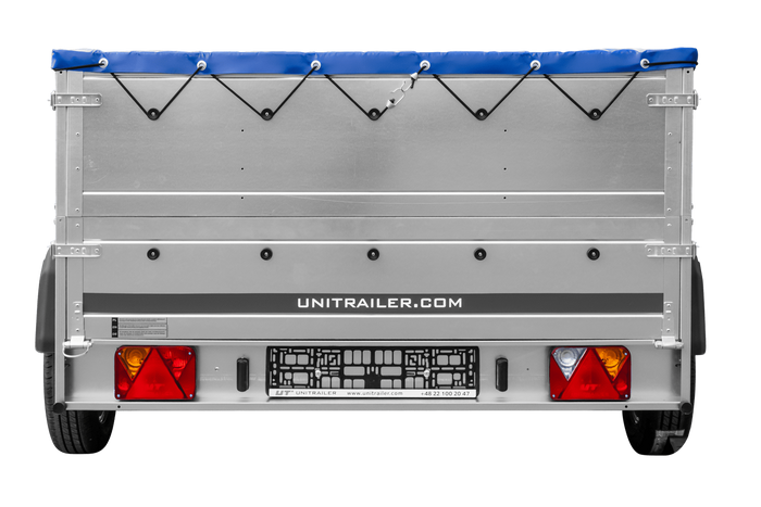 Tweeassige aanhanger 264x150 UNITRAILER GARDEN 265/2 KIPP met BIS-zijwanden, H-0 frame en blauwe afdekking