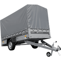 Enkelassige aanhanger op veren 264x125 UNITRAILER FORCE 264/R KIPP met H-1100 frame en grijze afdekking