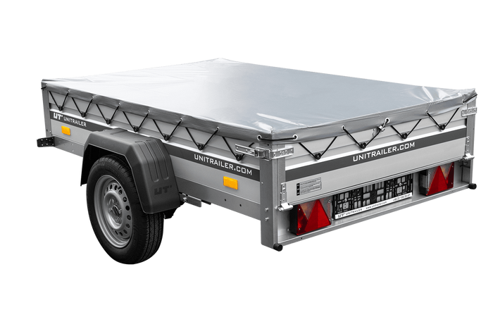 Enkelassige aanhanger op veren met aluminium zijwanden 200x125 Unitrailer Garden 201/R KIPP ALU met H-0 frame en grijze afdekking