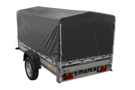 Enkelassige aanhanger met aluminium zijwanden 230x125 Unitrailer Garden 230 KIPP ALU met H-800 frame en grijze afdekking