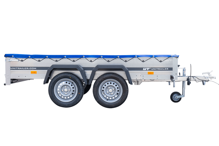 Autoaanhanger 264x150 UNITRAILER GARDEN 265/2 KIPP met H-0 frame en blauwe hoes