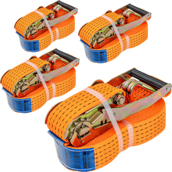 Set van vier UNITRAILER 10m/50mm/5t oranje transportbanden met spaninrichting