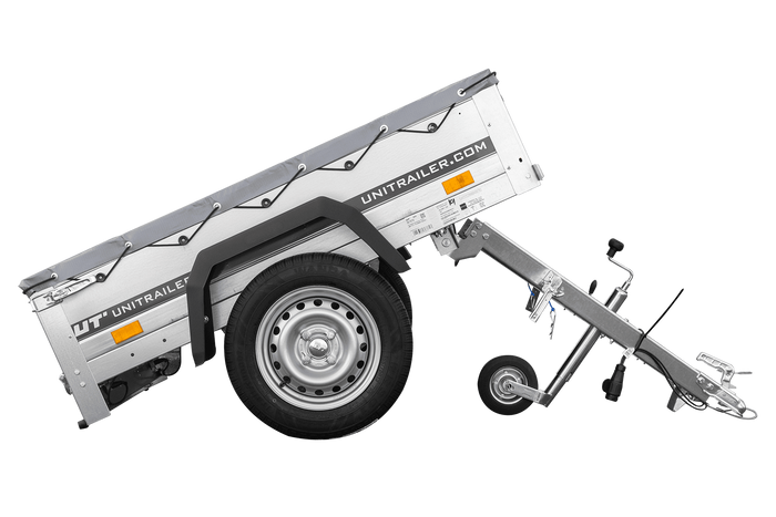 Enkelassige aanhanger 150x106 UNITRAILER GARDEN 150 KIPP met H-0 frame en grijze afdekking