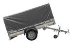 Enkelassige aanhanger met aluminium zijwanden 230x125 Unitrailer Garden 230 KIPP ALU met H-800 frame en grijze afdekking