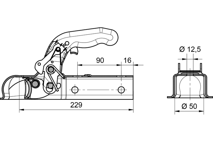 KNOTT KQ14-A kogelkoppeling 1400 kg voor aanhanger met vierkante dissel van 50 mm