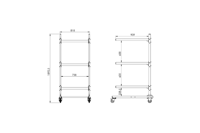 INTER PACK dakkofferdrager, drager voor 3 koffers, 1892,5 mm, 818 mm