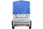 Eenassige aanhanger met kipper Unitrailer GARDEN TRAILER 200 KIPP met steunwiel, gaaswanden en H-800 frame met blauwe kap