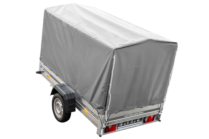 Enkelassige aanhanger 230x125 UNITRAILER GARDEN 230 KIPP met H-1100 frame en grijze afdekking