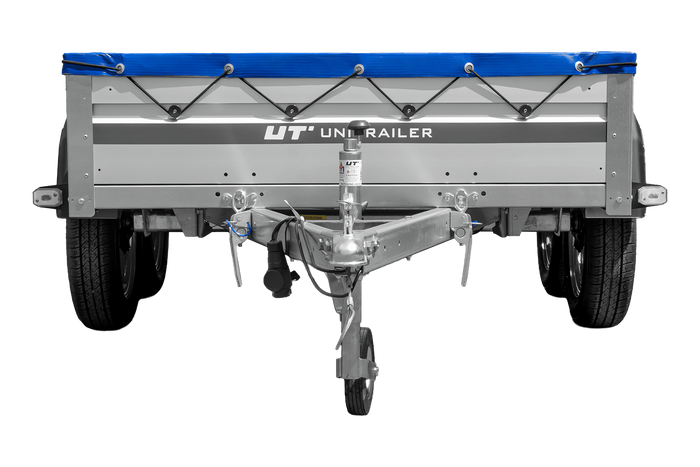 Tweeassige aanhanger met aluminium zijwanden 264x125 Unitrailer Garden 264/2 KIPP ALU met H-0 frame en blauwe afdekking