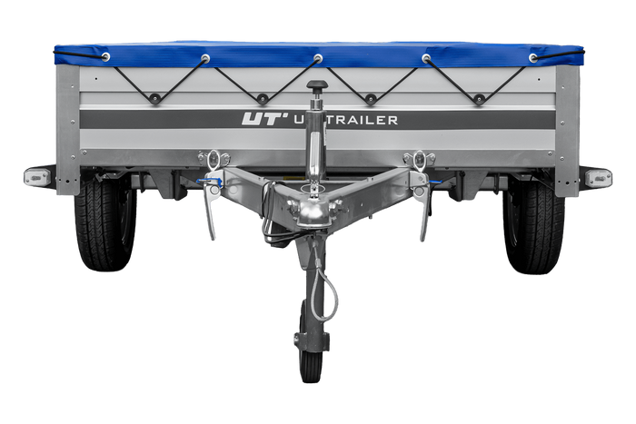 Autoaanhanger met aluminium zijwanden 264x125 Unitrailer Garden 264 KIPP ALU met H-0 frame en blauwe afdekking
