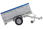 Autoaanhanger 200x106 UNITRAILER GARDEN 200 KIPP met BIS-zijwanden, H-0 frame en blauwe afdekking