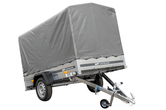 Enkelassige aanhanger 230x125 UNITRAILER GARDEN 230 KIPP met H-1100 frame en grijze afdekking