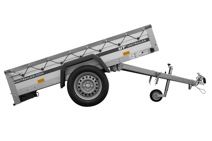 Enkelassige aanhanger met aluminium zijwanden 200x125 Unitrailer Garden 201 KIPP ALU met H-0 frame en grijze afdekking