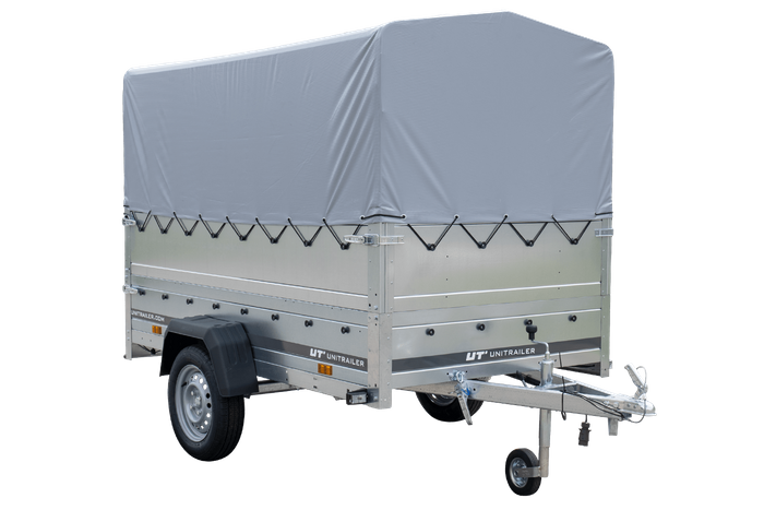 Autoaanhanger 230x125 UNITRAILER GARDEN 230 KIPP met BIS-zijwanden, H-800 frame en grijze afdekking