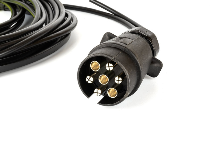 MANTES elektrische installatie, aanhangwagenkabelboom 5,2 m, 7-pins stekker, 2x5-pins bajonetten