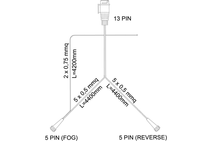 MANTES elektrische installatie, aanhangwagenkabelboom, 4,5 m, 13-pins stekker, 2x5-pins bajonetten