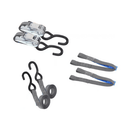 Set van twee HILLS 3m/25mm/1t transportbanden met spanner en twee 0,45m harnassen voor het vastzetten van de motorfiets
