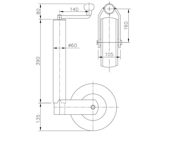 WINTERHOFF ST60-V-255SB steunwiel 400 kg 60 mm 525-755 mm