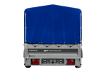 Autotransportaanhanger op veren 230x125 UNITRAILER FORCE 230/R KIPP met H-800 frame en blauwe afdekking