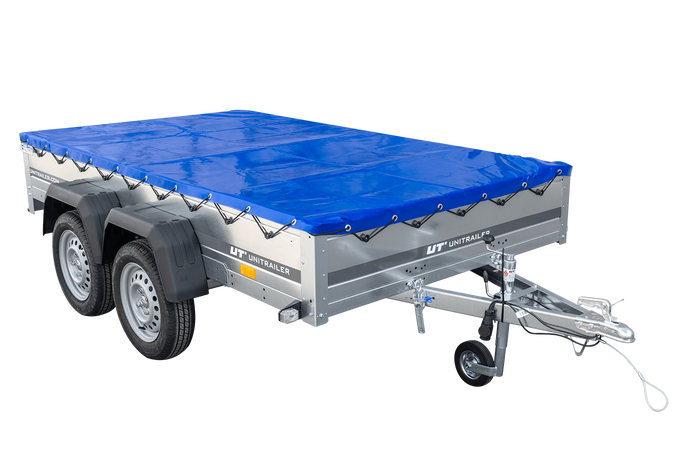 Autoaanhanger 264x150 UNITRAILER GARDEN 265/2 KIPP met H-0 frame en blauwe hoes
