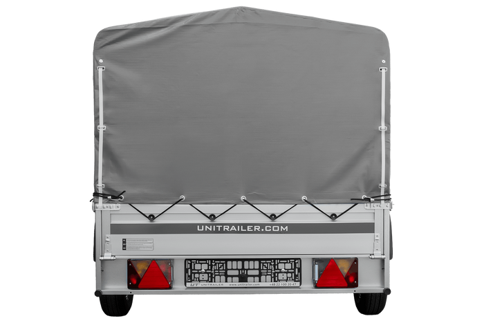 Enkelassige aanhanger met aluminium zijwanden 264x125 Unitrailer Garden 264 KIPP ALU met H-800 frame en grijze afdekking
