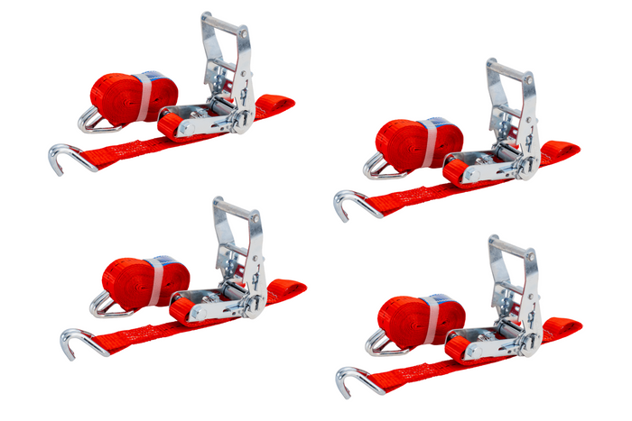Set van vier UNITRAILER transportbanden met spaninrichting 4m/25mm/1t rood