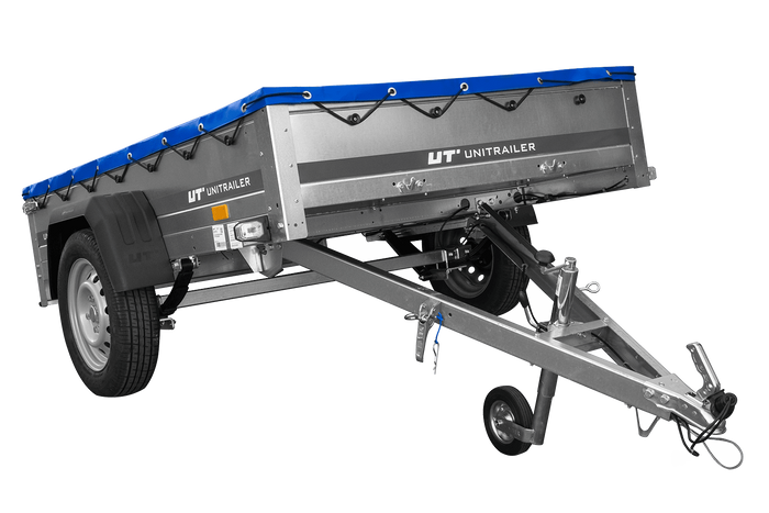 Autoaanhangwagen op veren 200x125 UNITRAILER GARDEN 201/R KIPP met H-0 frame en blauwe afdekking