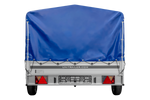 Enkelassige aanhanger met aluminium zijwanden 264x150 Unitrailer Garden 265 KIPP ALU met H-800 frame en blauwe afdekking