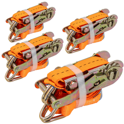 Set van vier UNITRAILER 3m/25mm/1t oranje transportbanden met spaninrichting