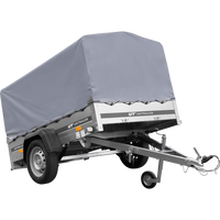 Enkelassige aanhangwagen op veren 200x125 UNITRAILER GARDEN 201/R KIPP met H-800 frame en grijs zeil