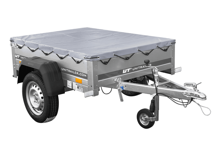 Garden trailer 150 kipp met steunwiel, frame h-0 en grijs dekzeil