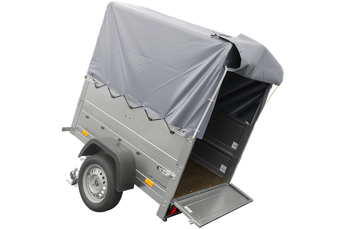 Unitrailer trailer GARDEN TRAILER 150 KIPP met steunwiel, bis zijkanten en H-800 frame met grijze kap