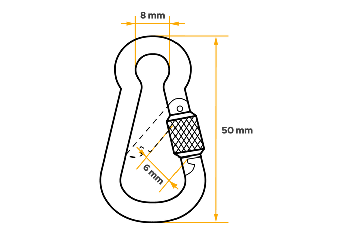 Karabijnhaak met veiligheidssysteem voor touwen DROMET KSZ.5.50 brandweerhaak 5x50mm