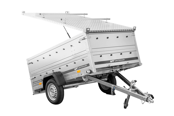 Enkelassige aanhanger 230x125 UNITRAILER GARDEN 230 KIPP met BIS-zijwanden en aluminium afdekking