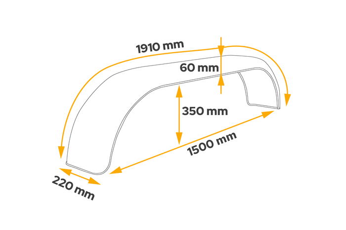 Tandem spatbord voor aanhanger 13-14" DOMAR D29250 vlakke wielkast 1500/220mm