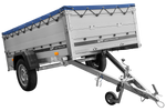 Enkelassige aanhanger met aluminium zijwanden 230x125 Unitrailer Garden 230 KIPP ALU met BIS-zijwanden, H-0 frame en blauwe afdekking