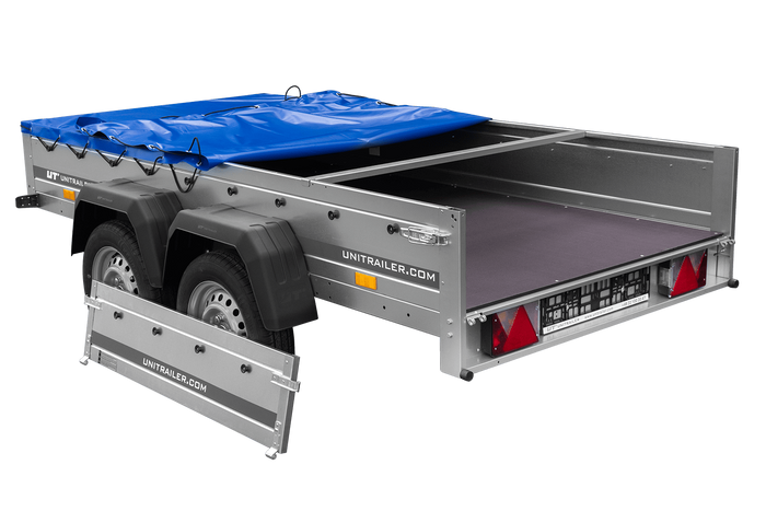 Twee-assige aanhanger 264x125 UNITRAILER GARDEN 264/2 KIPP met H-0 frame en blauw dekzeil